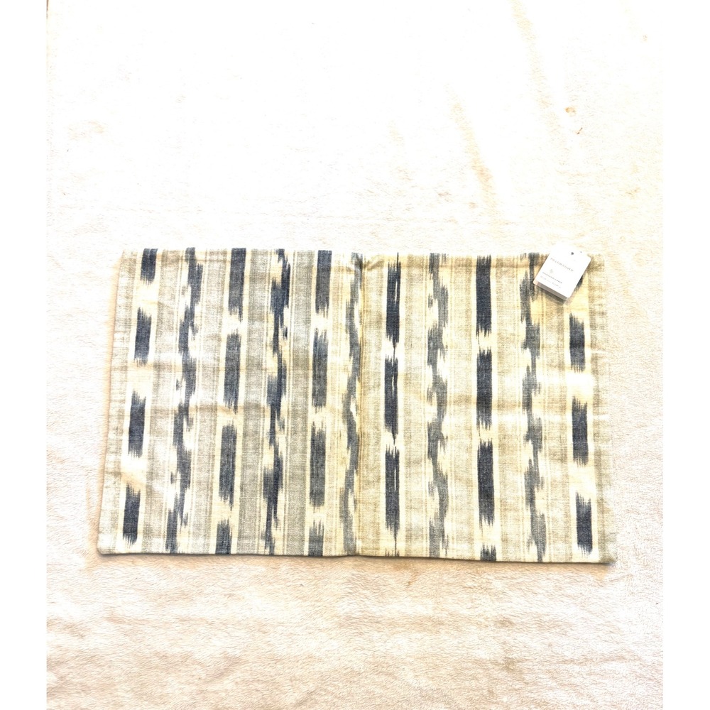 Pottery Barn Valor Lumbar Pillow Cover 16x26 Blue Multi Ikat Stripe Discontinued